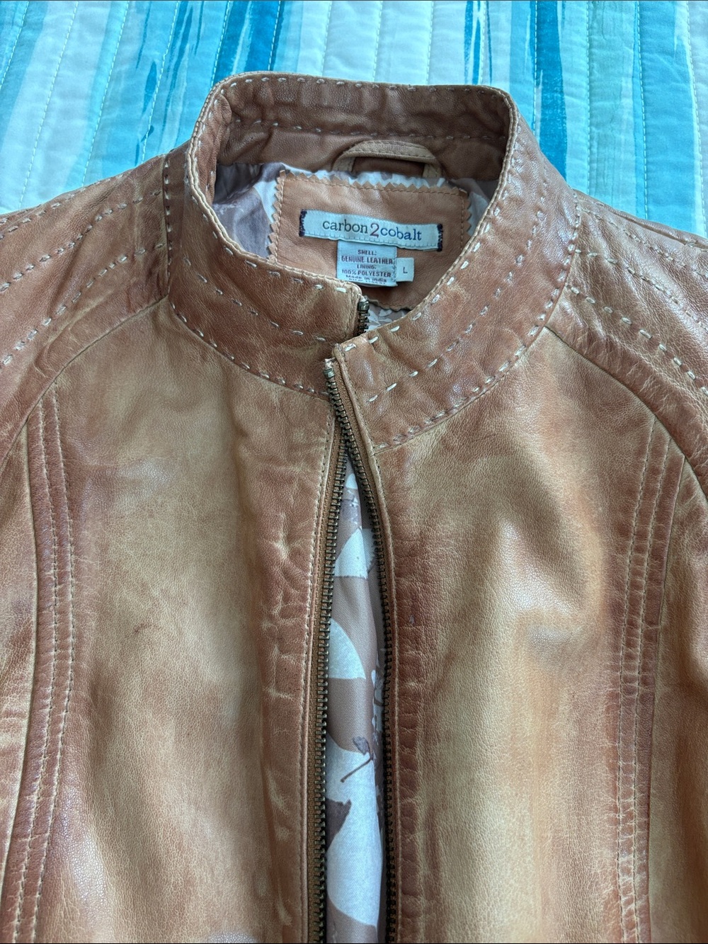 Carbon2Cobalt Women's Light Tan Leather Zip Jacket